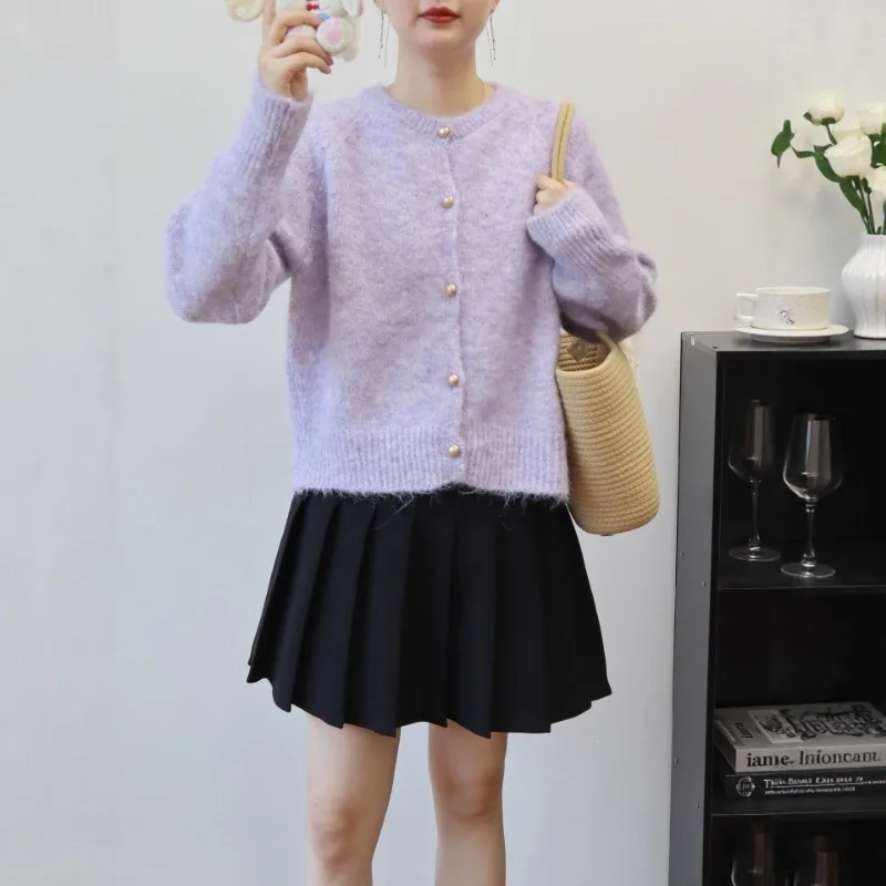 

2025 Cashmere Sweater Cardigan Women Single Breasted Long Sve Ele Vintage Jumper Solid Wool Knitted Autumn Winter Outwear