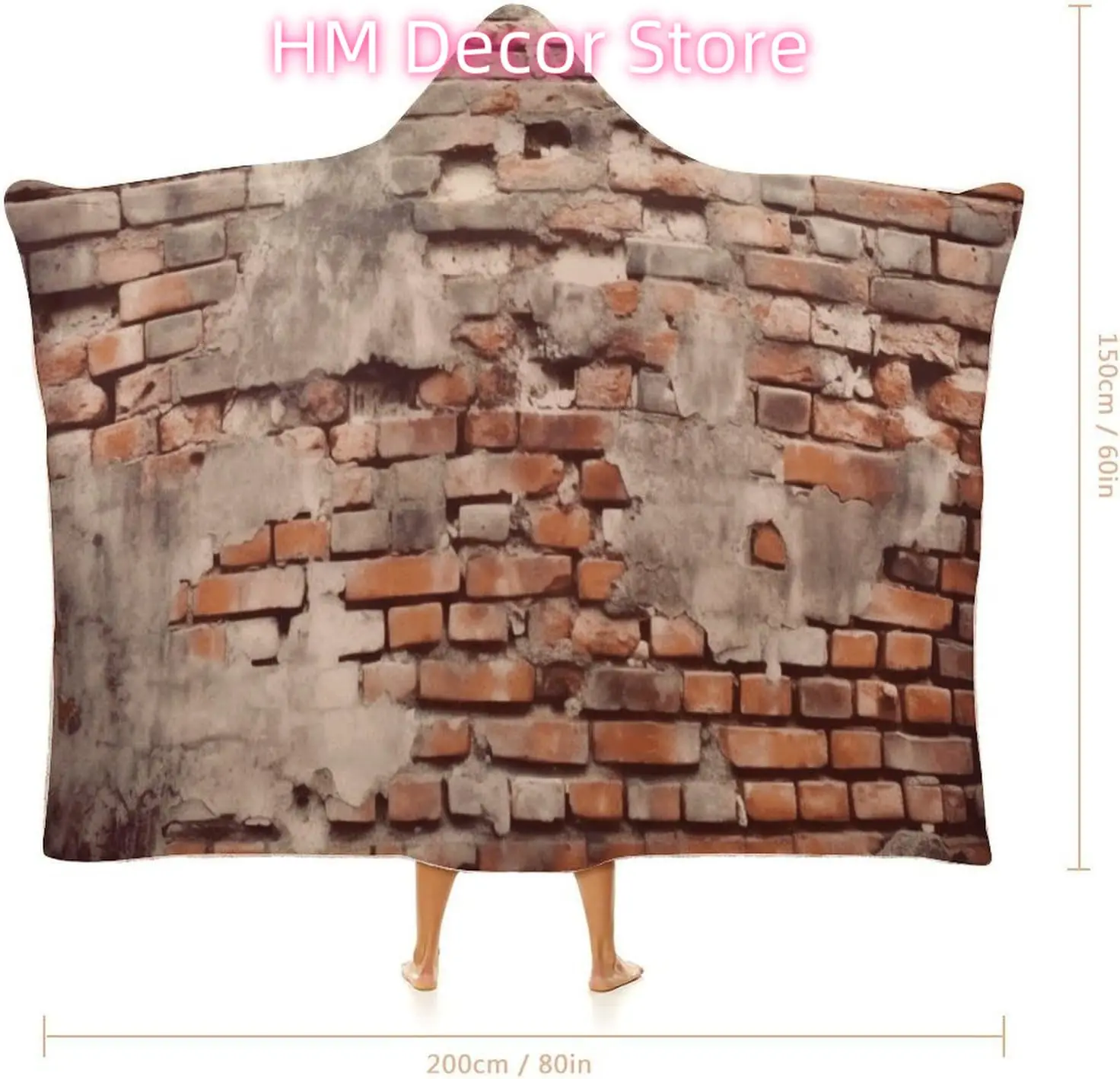 Ancient Worn Brick Wall Wearable Hooded Blanket, Ultra Soft Arctic Velvet Cape Cloak Unisex - Cozy Wearable Blanket