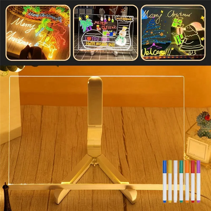

ABTO-2025 LED Color Note Board Acrylic Adjustable Bracket Message Board, 7 Colored Pens, 20X20cm.