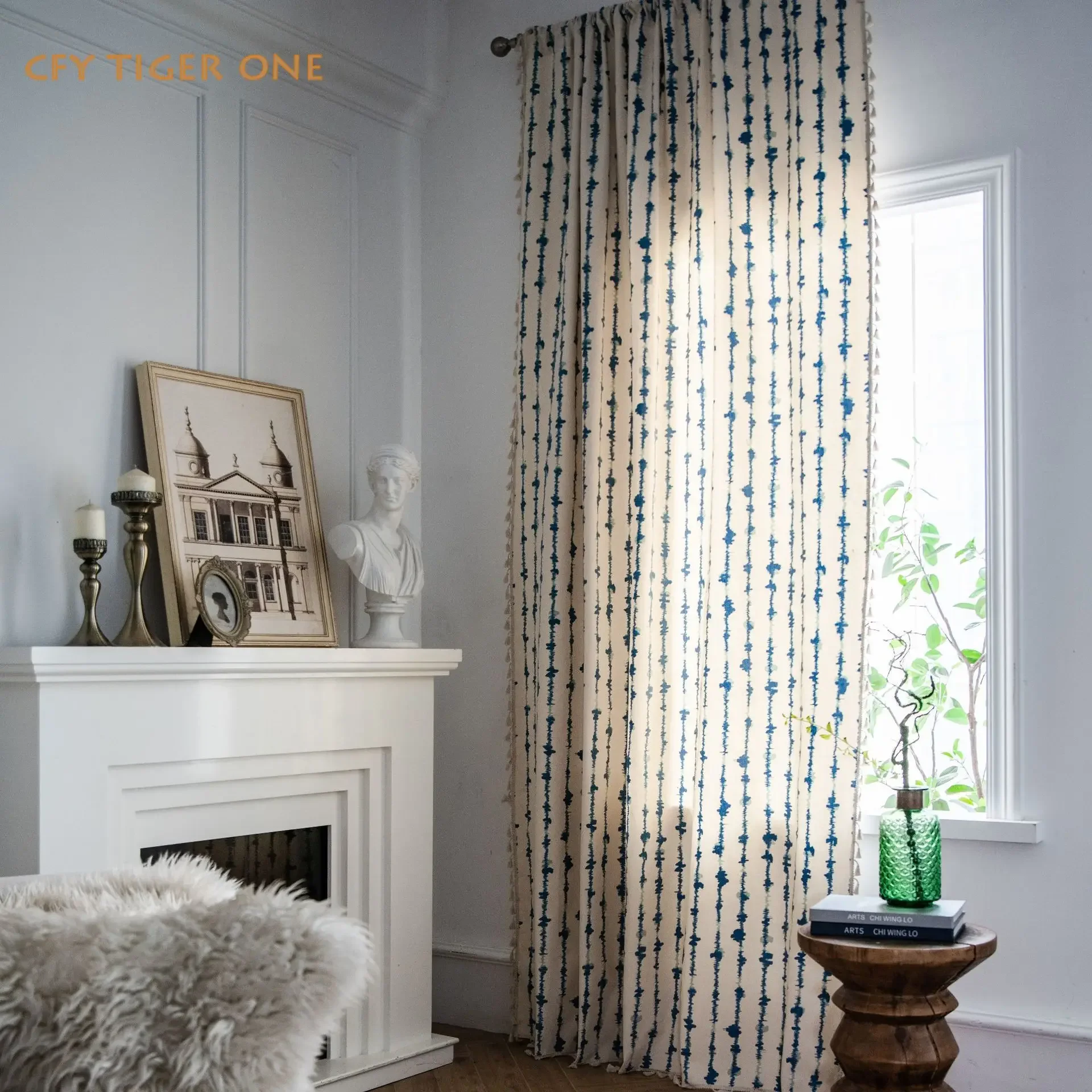 

America Geometric with Tassel Curtains Bedroom Living Room Curtain Easy Drape for Living Room Backout Thick Window Drapes