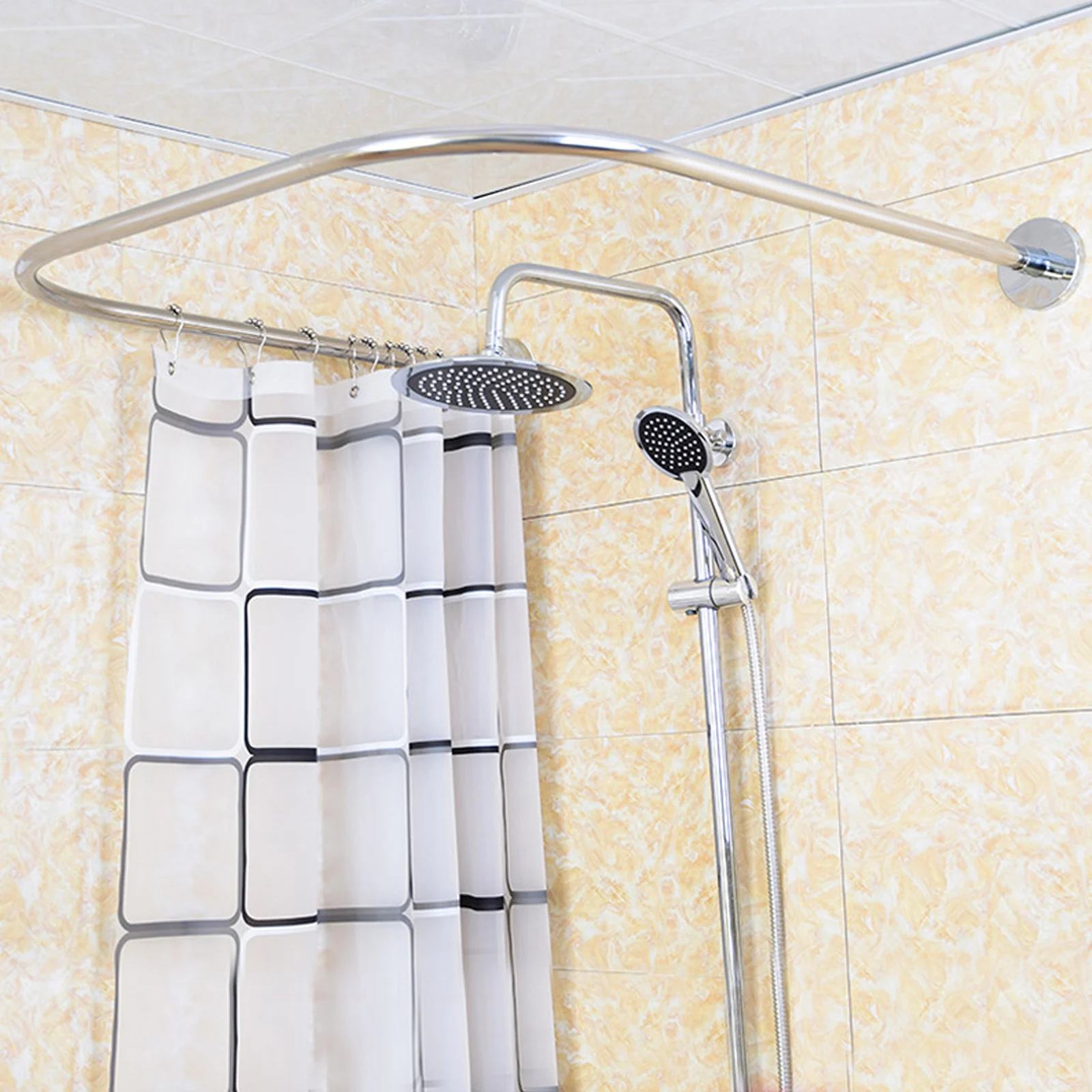 Shower Rail, No Drilling, U-Shape Corner Holder, Arc Bar, Stainless Steel Shower Curtain, Adjustable for Bathrooms