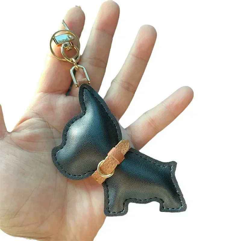 Car Key Chain Leather French Bulldog Puppy Car Key Chain Creative Gift Bag Pendant Ornament Cute