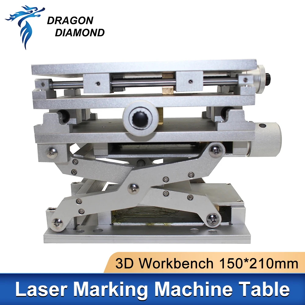 3D Marking Workbench Lift Platform XYZ Axis Manual Adjustable Moving Table Stainless Steel 210x150x150mm for Fiber Laser Machine