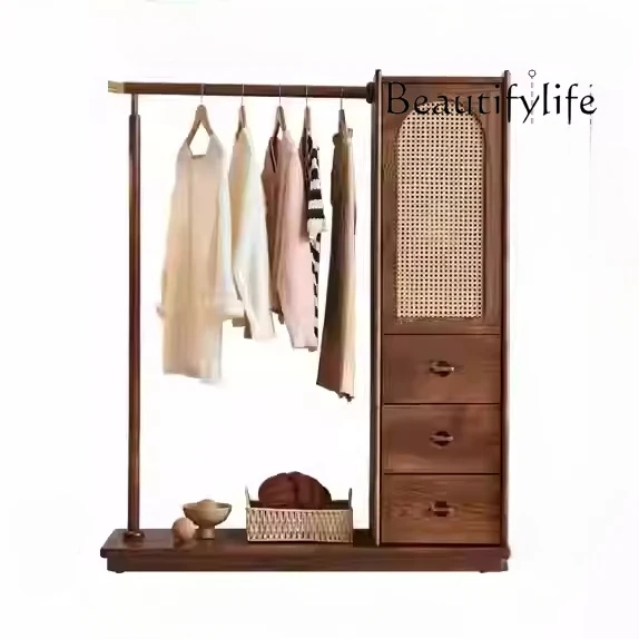 Japanese-style solid wood clothes and hats homestay rattan wardrobe inn home floor-to-ceiling integrated hanger storage drawer