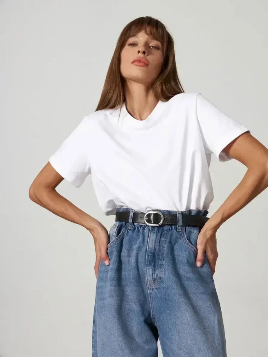 2026 Fashion Summer 100% Cotton Women's T-shirt Bottoming Basic Fashionable Solid Lady Short Sleeve Loose Tops Shirts 230g Tops