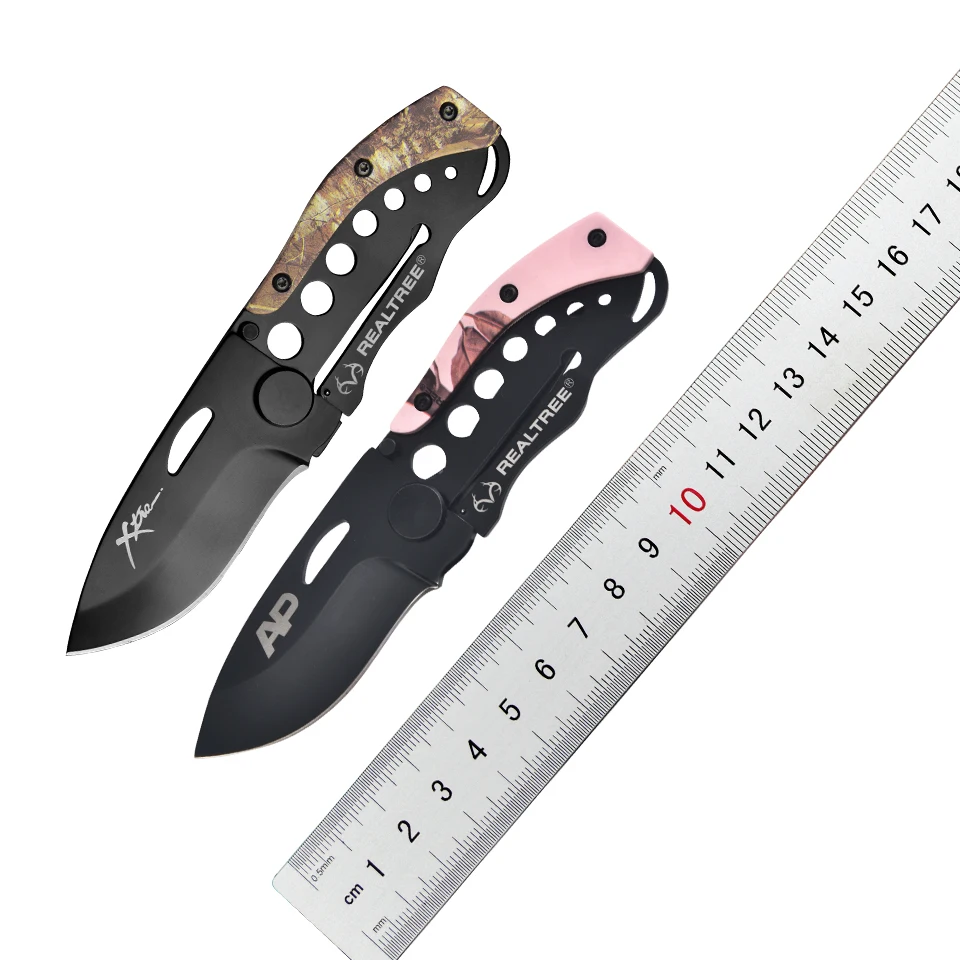 Camo Folding Pocket Knife Plain Edge Blk Stainless Blade Folding Knife Small Pocket Knife for EDC Camping Utility Hand Tool Gear