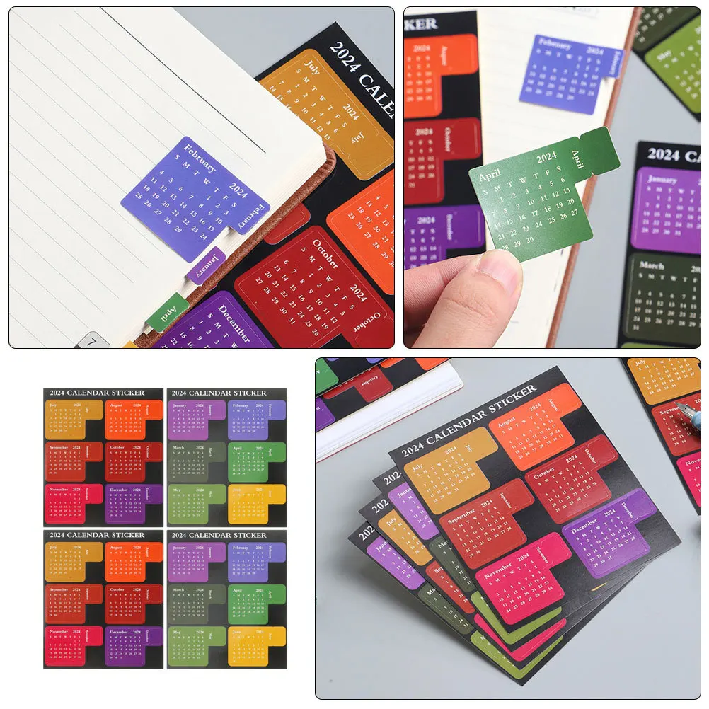 4 Sheets Colored Calendar Index Stickers Self Adhesive Notebook Tabs Planner Accessories Office Study Daily Use Label Stickers