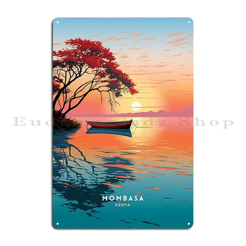 Mombasa Kenya Coastal Culture Travel Poster Illustration Metal Sign Living Room Wall Decor Printed Wall Decor Tin Sign Poster