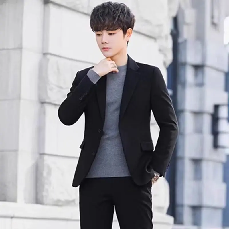 

Casual Loose Men's Faionable Spring Autumn Small Suit Jaet Haome Korean Sle Tailored Top Polyester Fiber Long Sve
