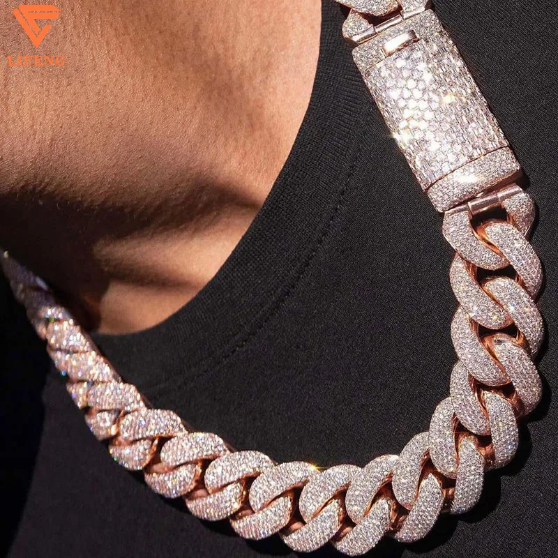 Custom Big Chain necklace 23mm 25mm 925 Sliver Rose Gold Plated VVS moissanite Miami Cuban LIink Chain Hip-hop Necklace For M