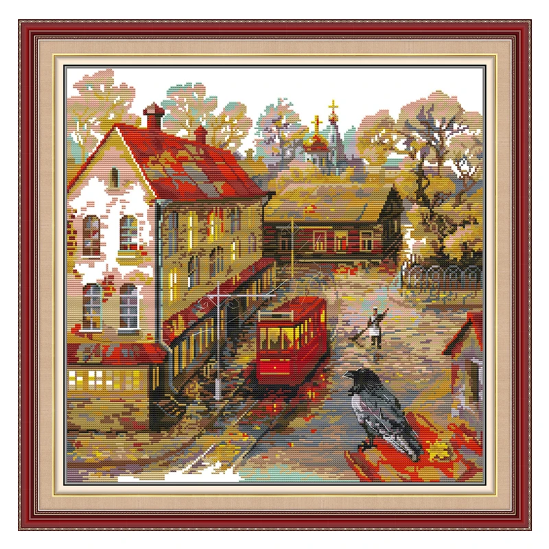 Streetcar Platform Patterns Counted Cross Stitch Set DIY 11CT 14CT 16CT Stamped DMC Cross-stitch Kit Embroidery Needlework