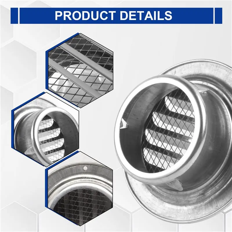 ABJO-Exhaust Hood 80Mm Stainless Steel Air Vent Grille Insect Protection Screen Home Exterior Wall Duct Ventilation Tool