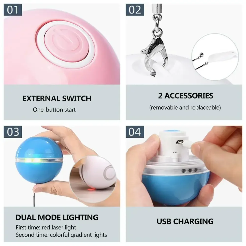 Bola de rolamento automática recarregável USB, Anti Break Bite, Auto giratório Pet Toy, Grau interativo, Mordida de gato