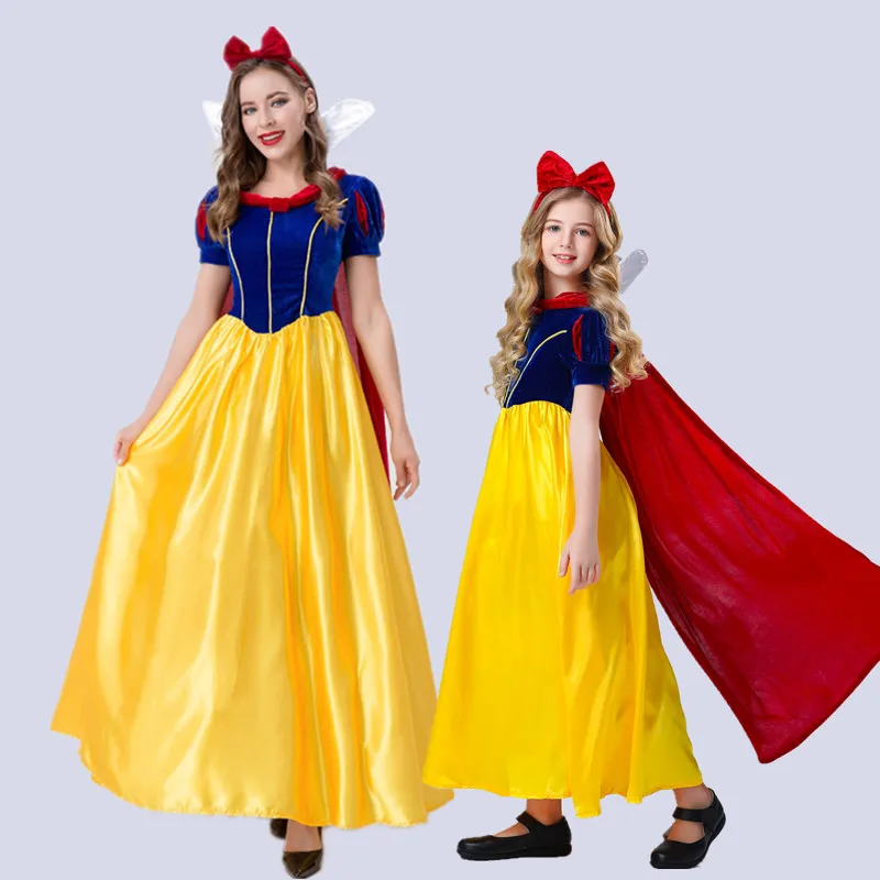 

Princ S Theme Costume Adult Children's Snow White Dr Ball Performance Parent-Child Robe Long Skirt Polyester