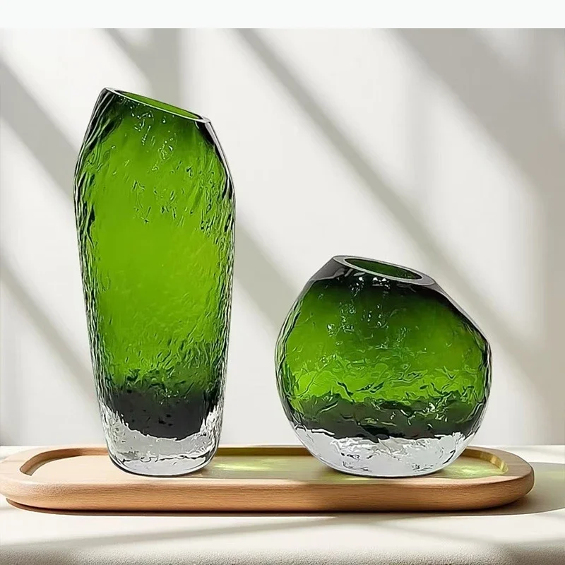 Glass Vase Colored Ice Cubes Thick Glass with Transparent Texture Flower Vase Hydroponics Terrarium Home Decoration Accessories