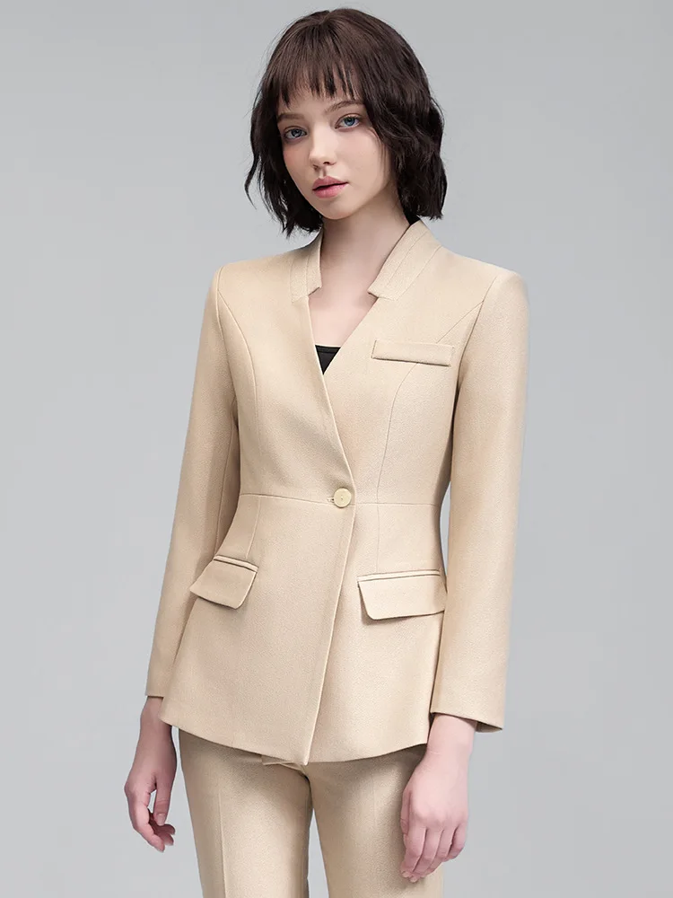 

Ladies Office Blazer Set Autumn New Formal Set Solid Color Frog Slim Stand Collar Jacket+High Waist Pants 2-Piece Outfit Outwear