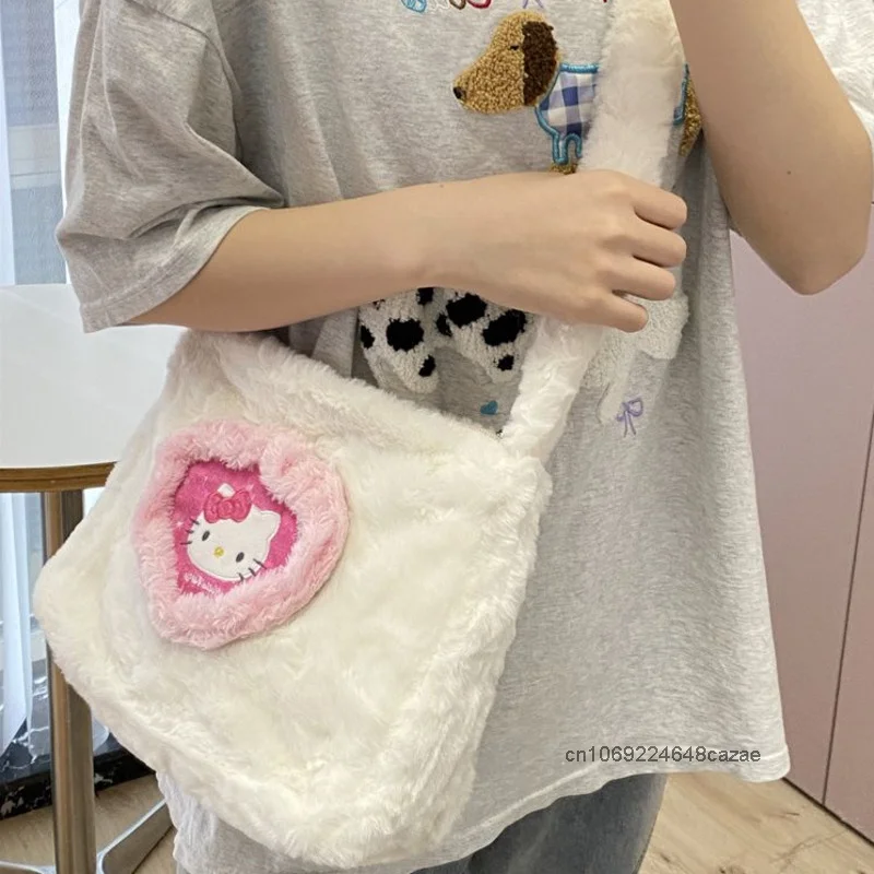 Hello Kitty Cute Cartoon Plush Crossbody Bag Autumn Winter New Simple Commuter Shoulder Bag Japanese Style Harajuku Soft Handbag