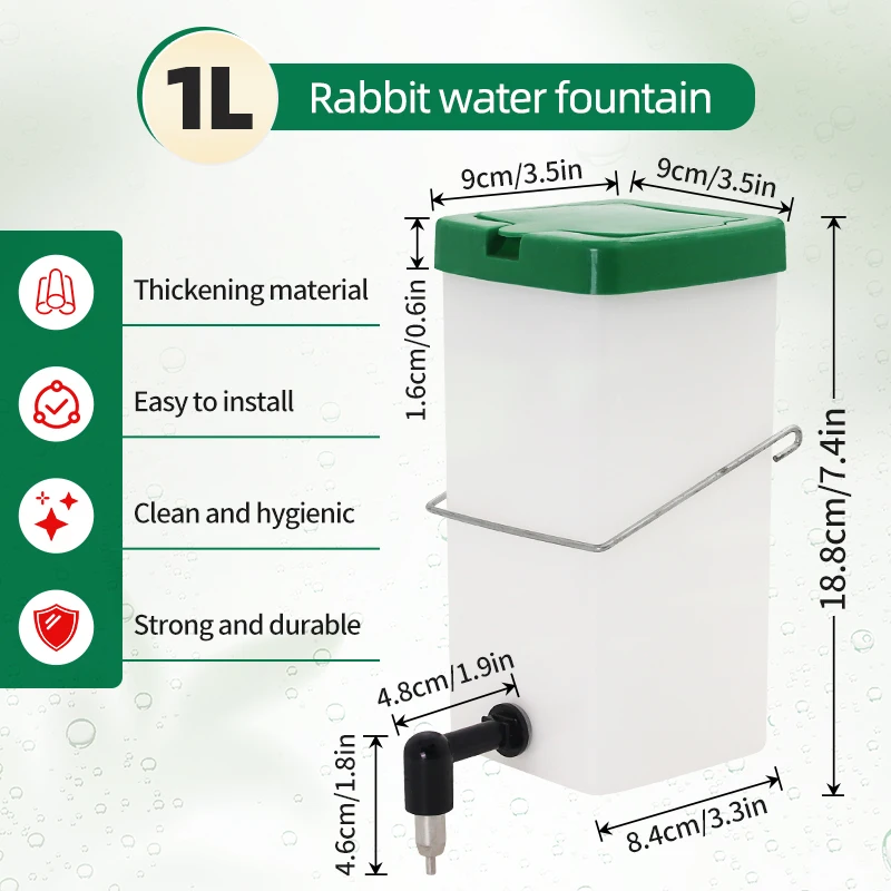 Rabbit Drinker 500ml/1000ml No Drip Small Animal Water Bottle Nipple Drinking Bottle for Rodent Bunny/Ferret/Hamster/Guinea Pig
