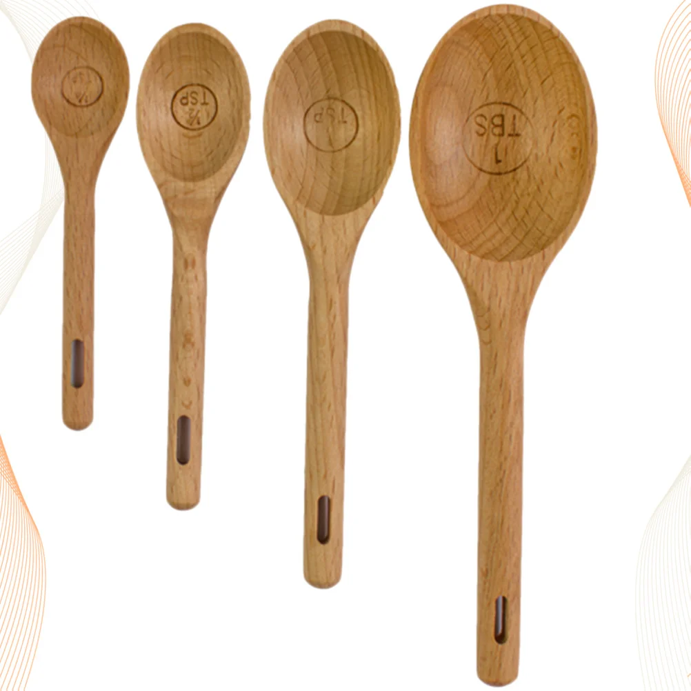 

4pcs Measuring Spoon Set Baking Tools Beechwood Scoop For Coffee Sugar Milk Powder Honey Kitchen Utensils Graduated