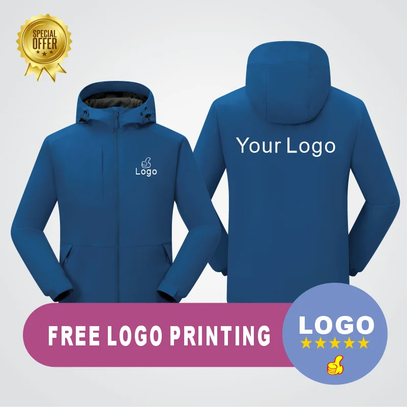 

Waterproof and windproof jackets for autumn and winter seasons, printed with company group customized logo and brand embroidery