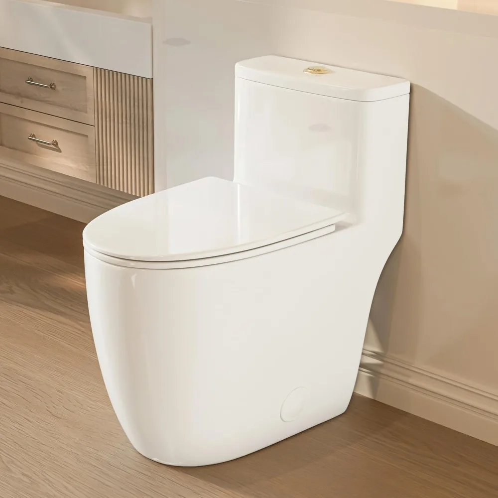 

Elongated One Piece Toilet with 17.5" Comfort Chair Height Seat Modern Toilets for Bathroom, High Efficiency Dual, Customized
