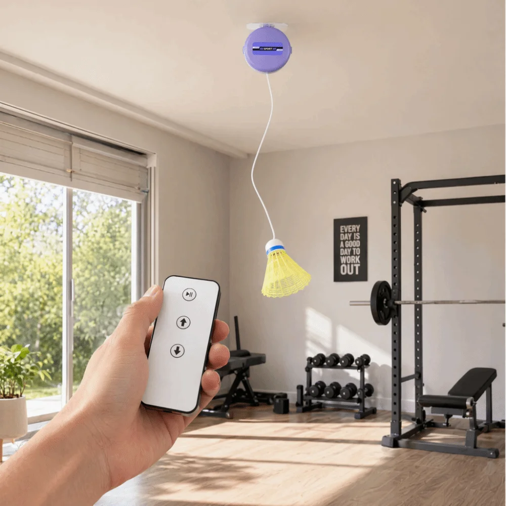 8pcs Ceiling Mounted Badminton Trainer Snap Button Height Adjustable Badminton Rebound Trainer ABS Elastic Cord