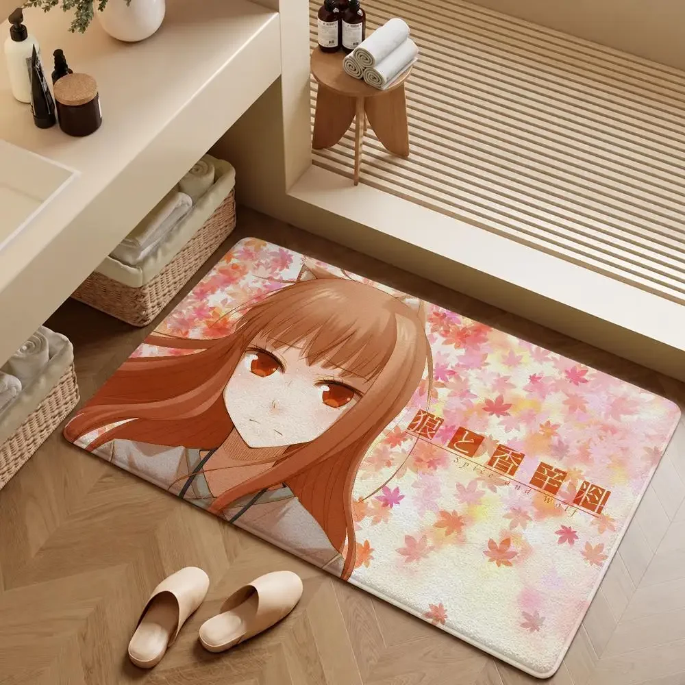 Anime Spice and Wolf Holo Kraft Lawrence Floor Mat Soft Flannel Entrance Doormat Non-Slip Washable Rug For Bedroom Home Decor