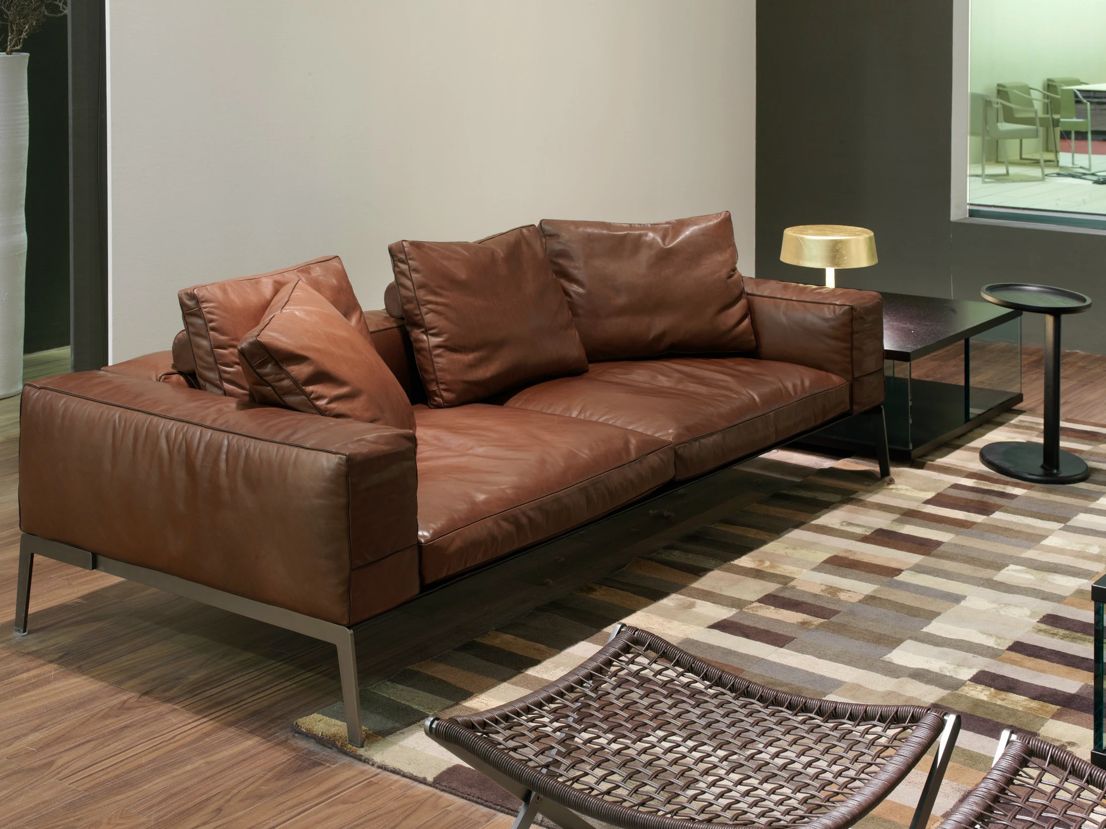 Set Sofa ruang tamu dapat disesuaikan untuk furnitur rumah dan Sofa kulit Modern kantor