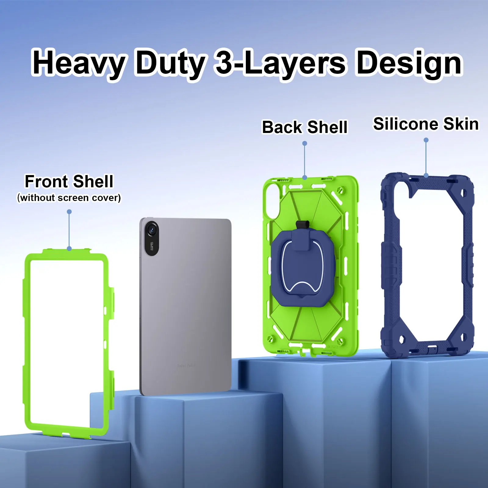 

Armor Stand Case For Xiaomi Redmi Pad 2 2025 11 inch 25040RP0AG 25040RP0AI With Rotatble Handle Grip Neck Strap Heavy Duty Cover