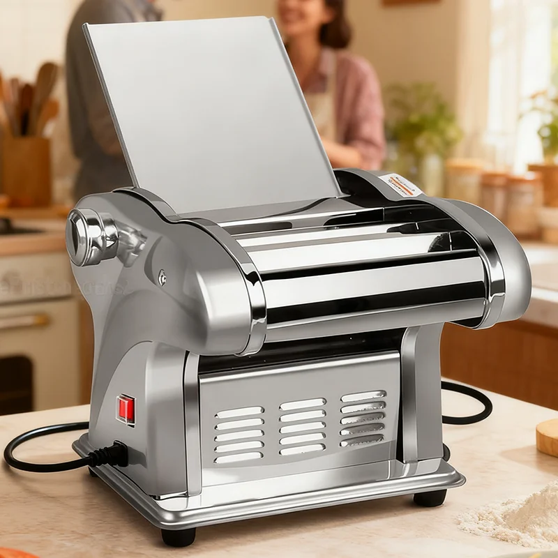 Máquina elétrica de fazer macarrão, 110/220v, aço inoxidável, 6 configurações de espessura, 5 modos de macarrão para embalagem de bolinho, restaurante de cozinha