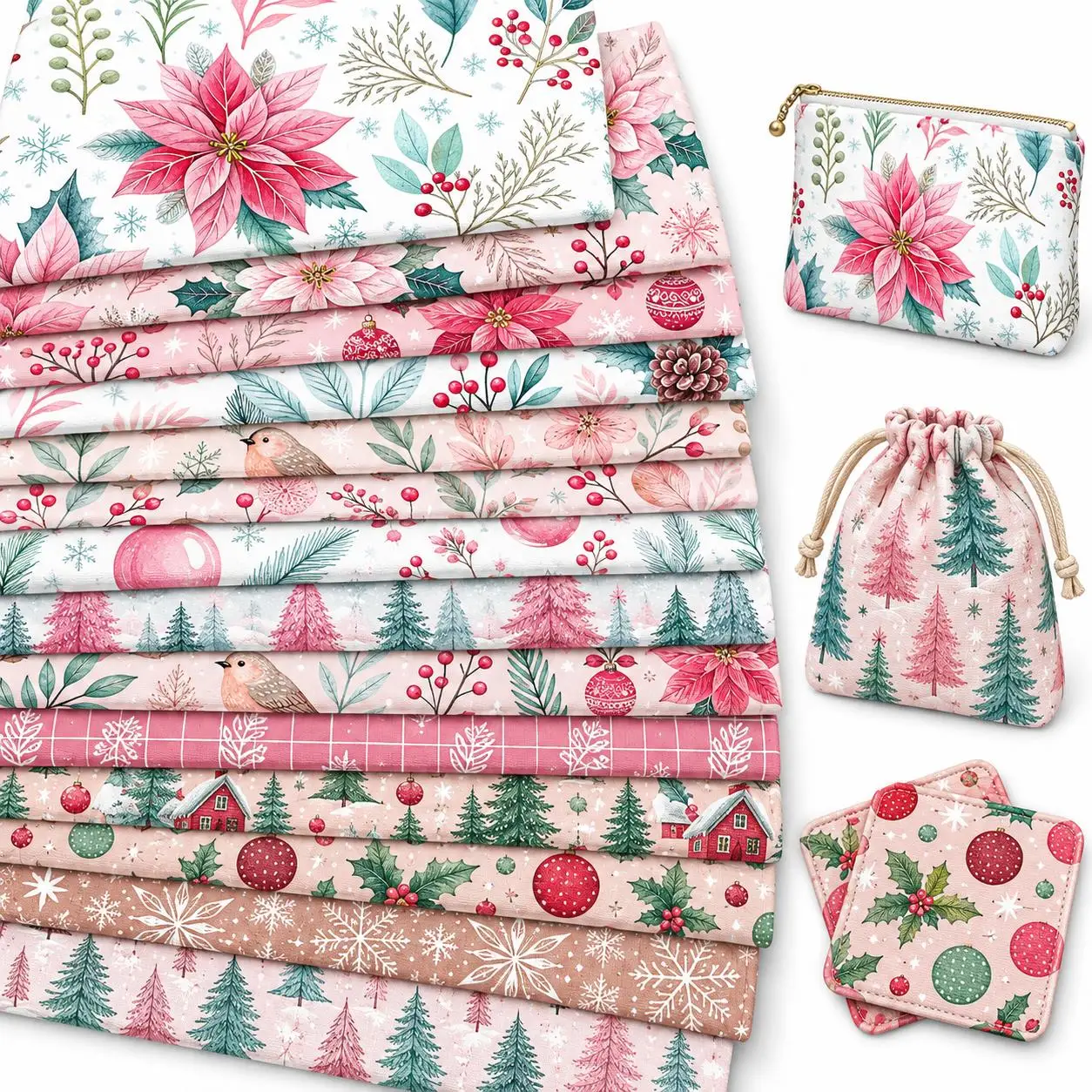 50*145cm Christmas Tree Floral Printed Polyester  Fabric for Tissue Sewing Quilting Fabrics Needlework Material DIY Handmade