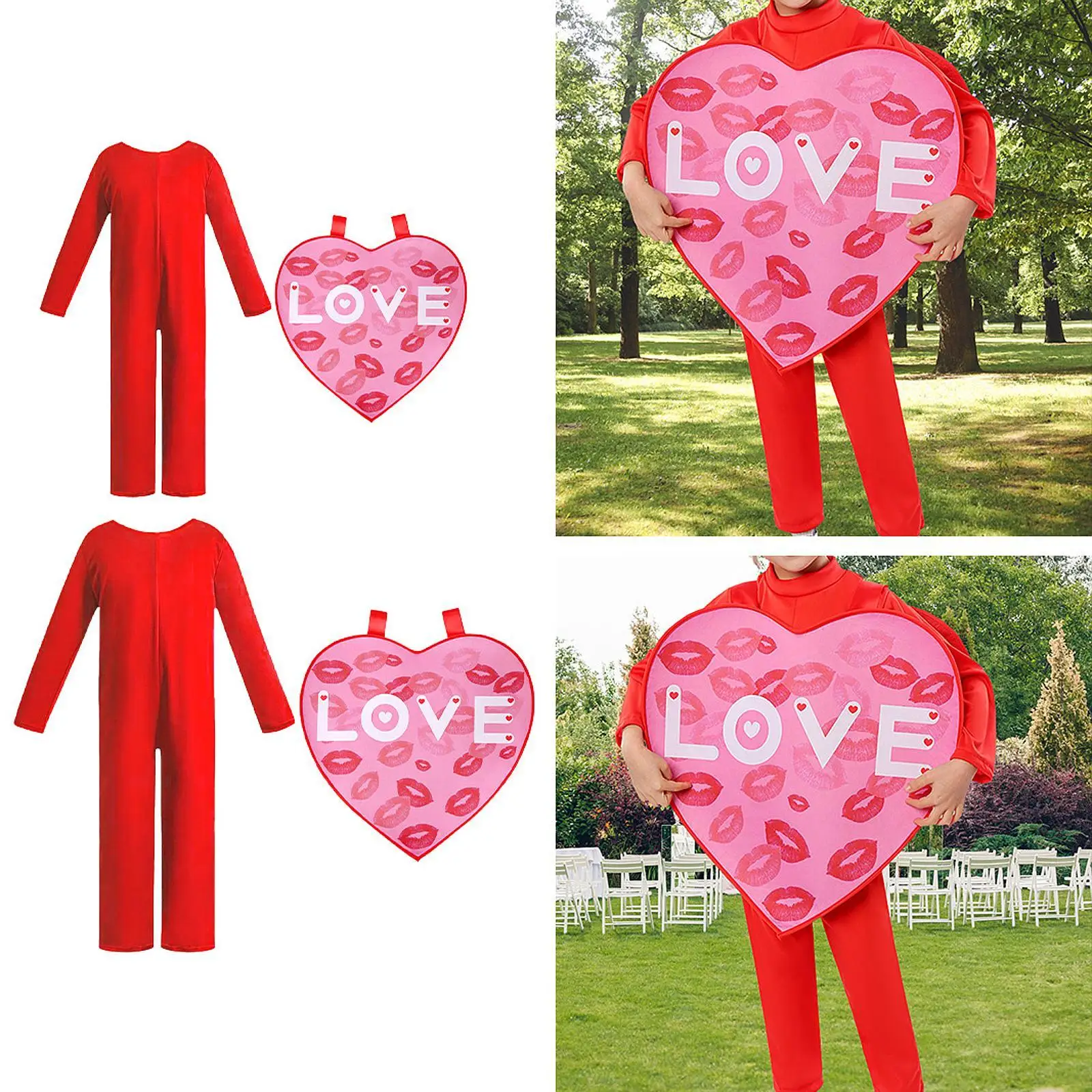 

Heart Costume with Red Jumpsuit 's Day Costume for Party Stage Performance