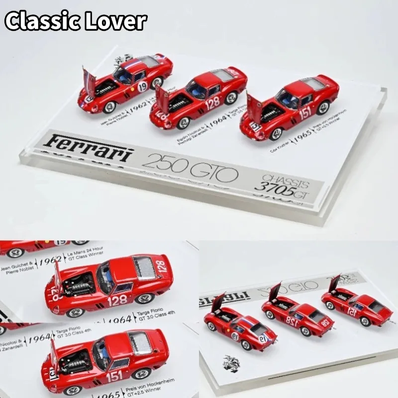 Classic Lover 1:64 Jump Horse 250 GTO Set de Tres Piezas - Modelo de Coche de Aleación Sintética Fundida, Artículo de Decoración para Colección de Juguetes para Niños