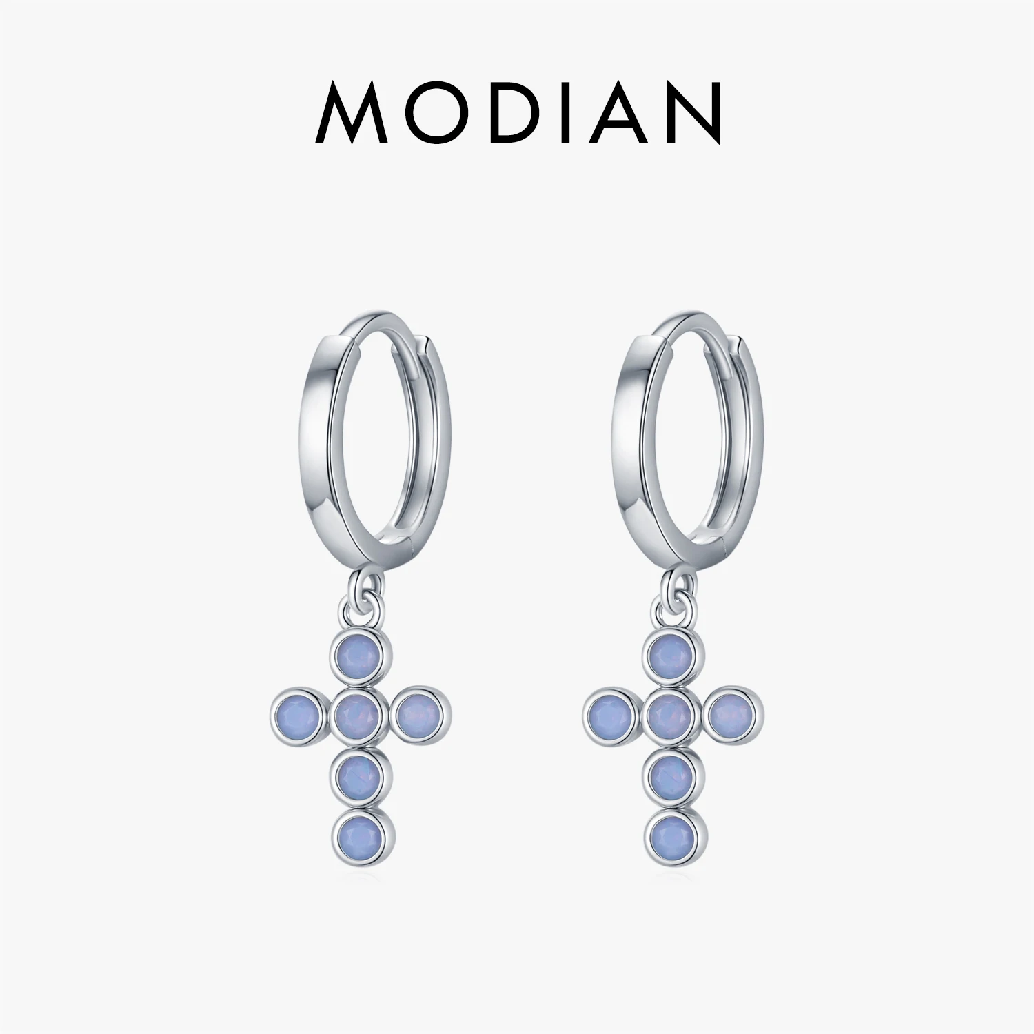 

MODIAN 925 Sterling Silver Fashion Delicate Cross Opal Dangle Earrings For Women Office Fine Jewelry Accessories