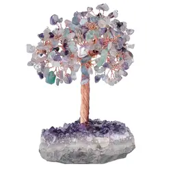 Natural Crystal Money Tree With Rough Amethyst Cluster Base For Luck Wealth Fengshui Home Decoration Desktop Ornaments