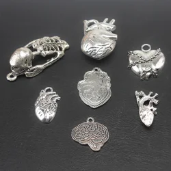 Punk Rock Style Brain Hearts Bone Alloy Pendant DIY Charms Necklace Earrings Jewelry Making P773