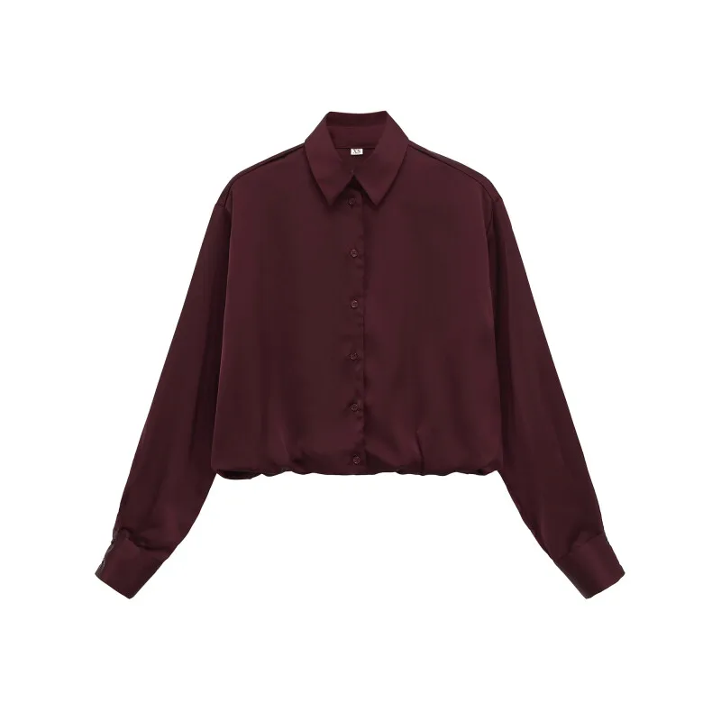 

Fashion Women's Satin Blouse Balloon Sleeve Turn-down Collar Solid Color Chic Shirts Lady New