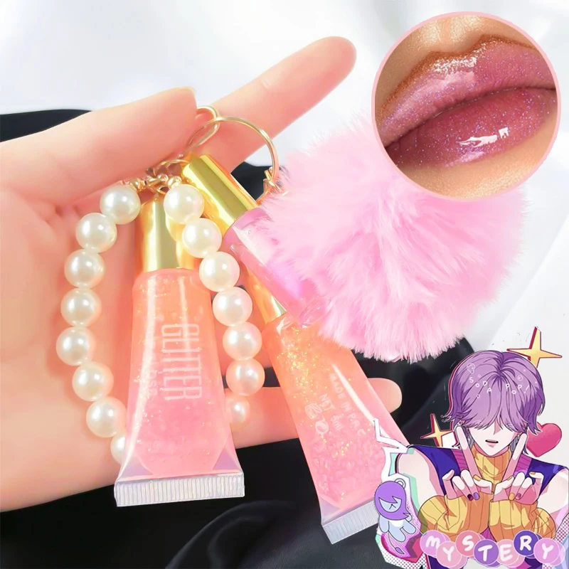 Kpop Demon Hunters-brillo de labios con cambio cálido, colgante de llavero de perla, lápiz labial de aceite de labios 3 en 1, brillo de labios portátil bonito de San Valentín