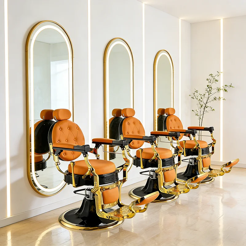 Luxury Gold Frame Barbershop Furniture extra Large Pump Hairdressing Shaving Chair Modern Heavy Duty Hydraulic Barber Chair