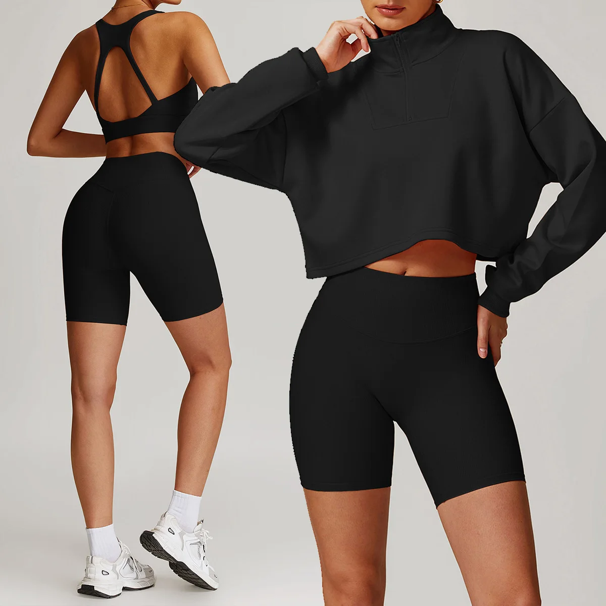 Autumn winter Yoga Set Women long sleeve Workout pullover sports set Thread high waist beauty back Bra Gym Clothing Fitness suit