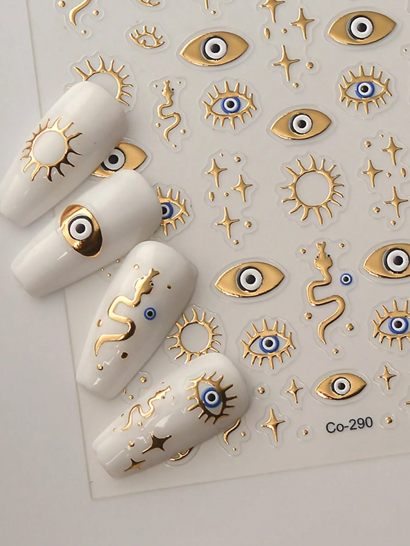 

1Pc 5D Embossed Gold Evil Eye Snake Nail Stickers Summer Hot Stamping Nail Art Decals