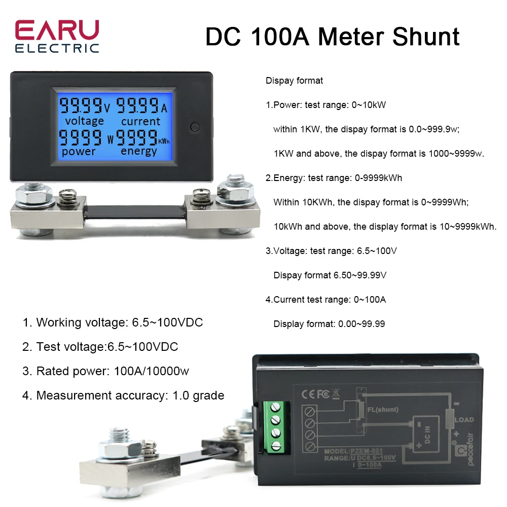 DC 6.5-100V 0-100A 0-20A LCD wyświetlacz cyfrowy prąd napięcie zasilania licznik energii multimetr amperomierz woltomierz 100A bocznik prądowy