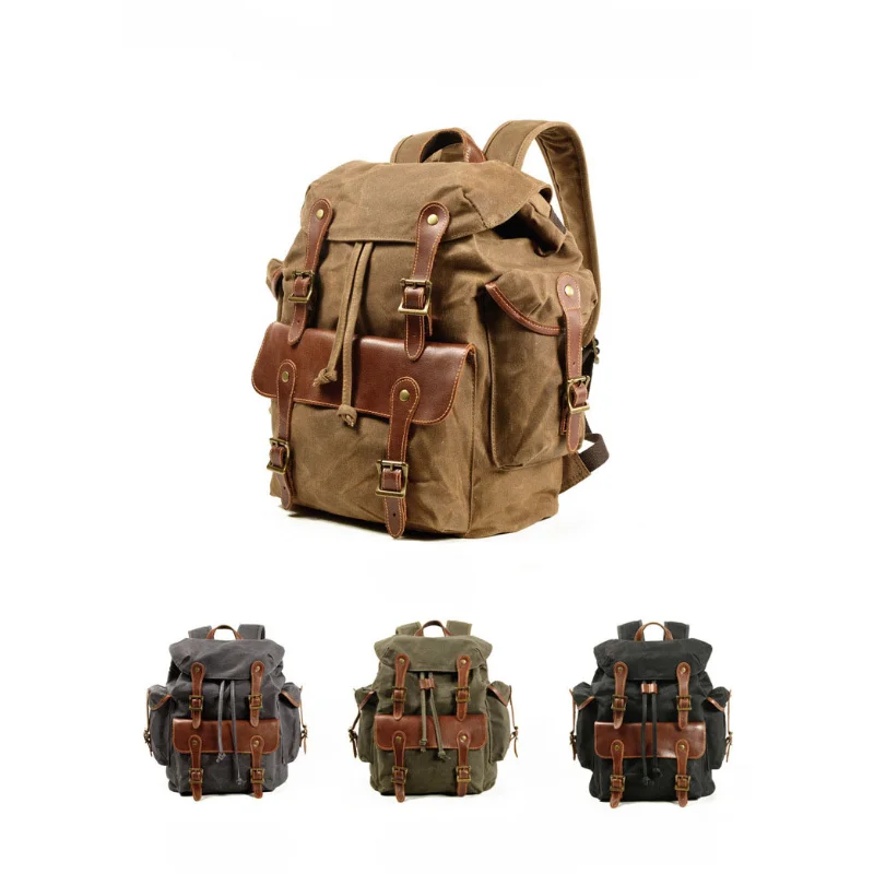 

Chikage Simple Leisure Outdoor Sports Backpack Vintage Color Bump Backpack Men's Canvas Bag Large Capcity Travel Backpack