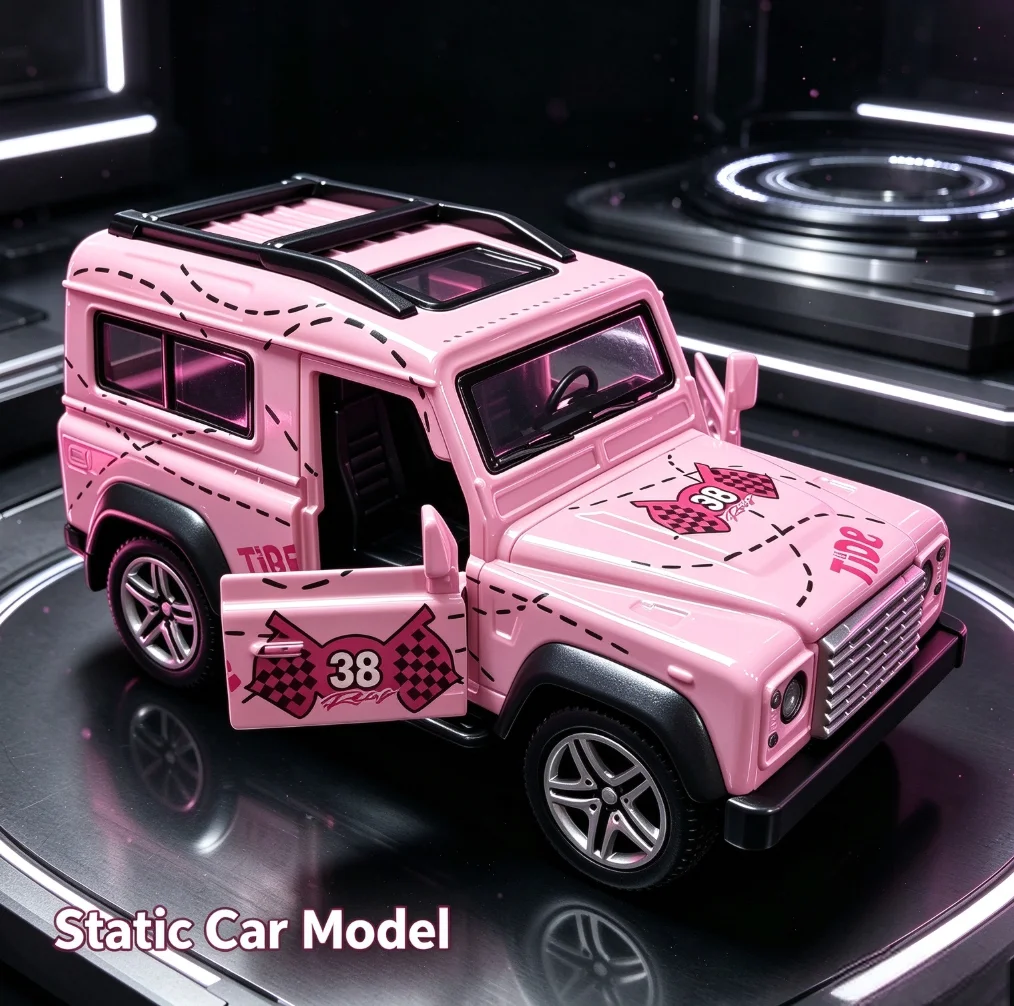 1:36 Trend Paint Off Road SUV Alloy Car Model Pink Finish Open Doors Pull Back Auto Enthusiast Tabletop Display Christmas Gift