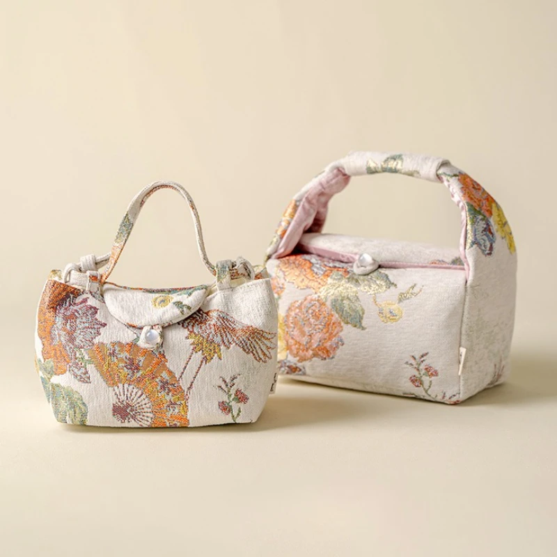 

Brocade Embroidered Crane Roost Tea Set Storage Bag Portable Travel Storage Bag Drinkware Teaware Chinese Traditional Tea Cozies