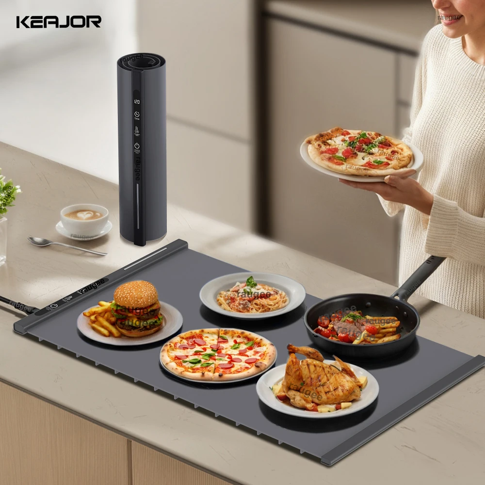 صينية الاحترار الكهربائية حصيرة تسخين الطعام مع 8 إعدادات تيم قابلة للطي سريعة لوحة تسخين السطح الكامل صينية تسخين الطعام الكهربائية