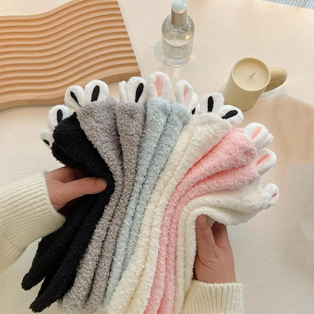 Women Warm Stretch Socks Plush Rabbit Ear Socks for Women Winter Warm Fluffy Floor Socks Thick Soft Cozy Home Bedroom Sleep