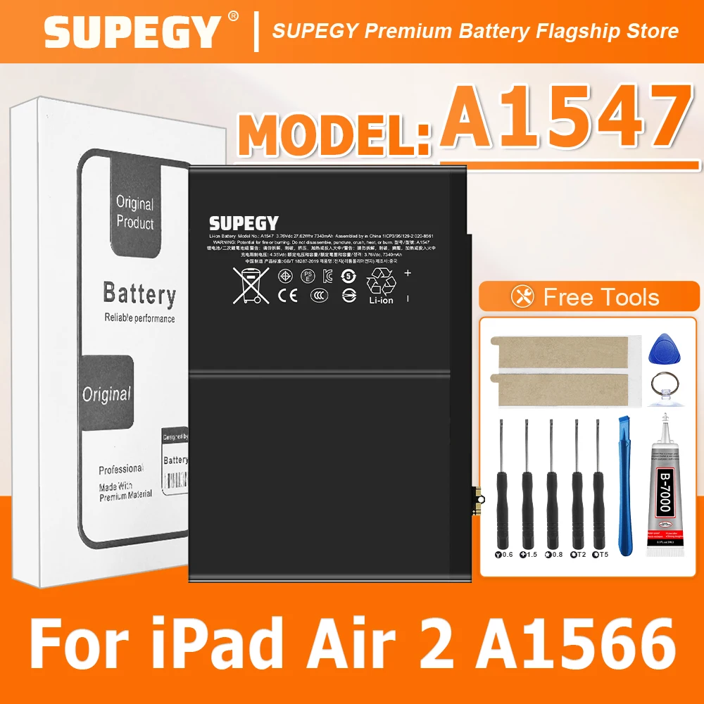 

2026 Years 7340mAh A1547 Tablet Battery For Apple IPad 6th & Air 2 A1566 Replacement Bateria Batteries+Free Tools