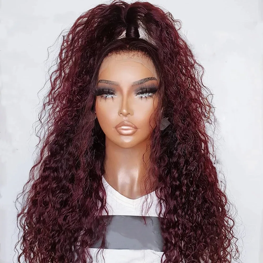 99J Red Afro Curly 13x4Hd Synthetic Lace Front Wig Glueless Wear And Go Pre Plucked  With Baby Hair For Women Daily Use