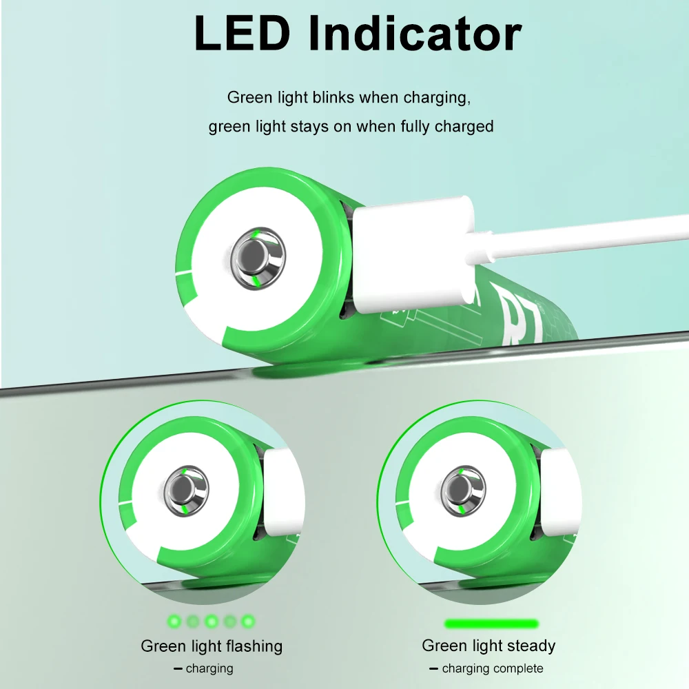 Original USB AA Rechargeable Batteries 1.5V 3600 mWh li-ion battery for remote control mouseElectric toy battery + Type-C Cable